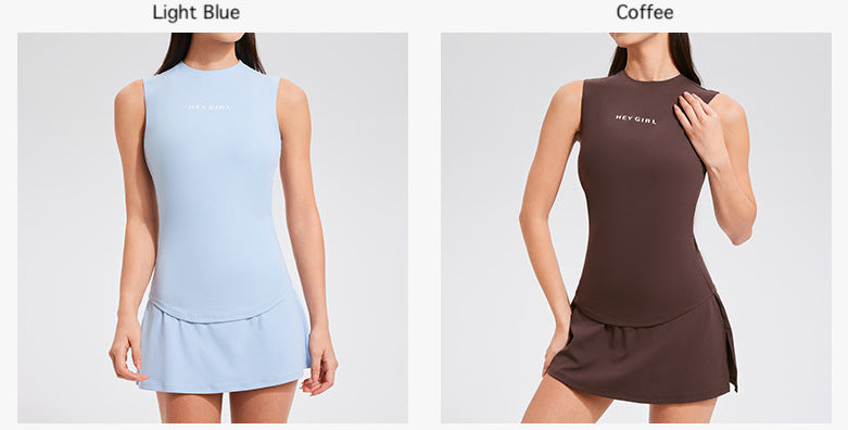 Women's Tennis Fitness Set - Sleeveless Slimming Vest & Skirt