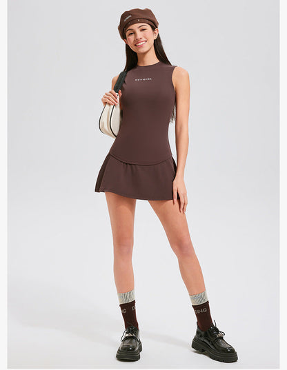Women's Tennis Fitness Set - Sleeveless Slimming Vest & Skirt