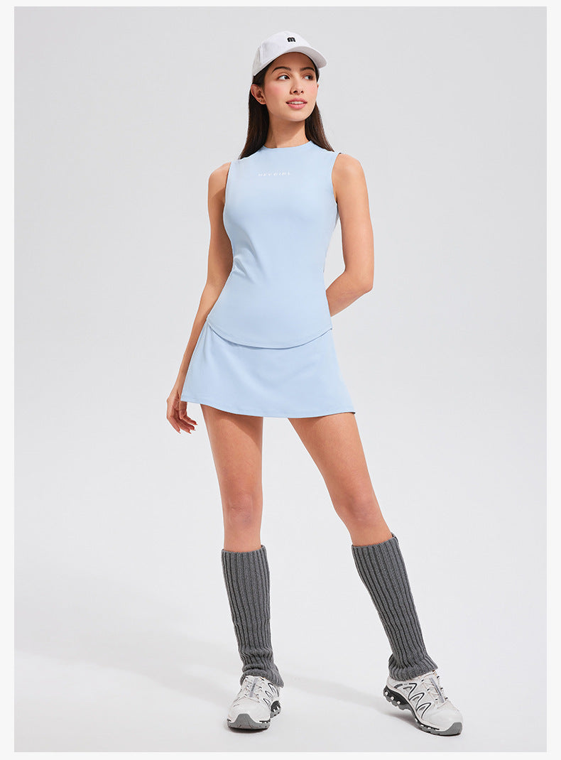 Women's Tennis Fitness Set - Sleeveless Slimming Vest & Skirt