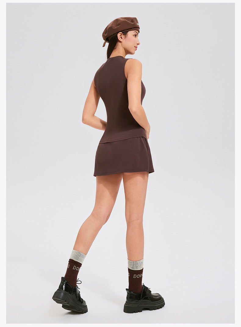 Women's Tennis Fitness Set - Sleeveless Slimming Vest & Skirt