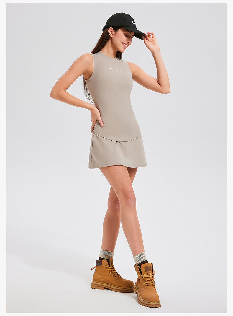 Women's Tennis Fitness Set - Sleeveless Slimming Vest & Skirt