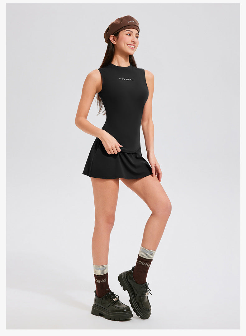 Women's Tennis Fitness Set - Sleeveless Slimming Vest & Skirt