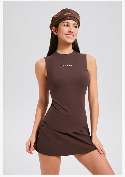Women's Tennis Fitness Set - Sleeveless Slimming Vest & Skirt