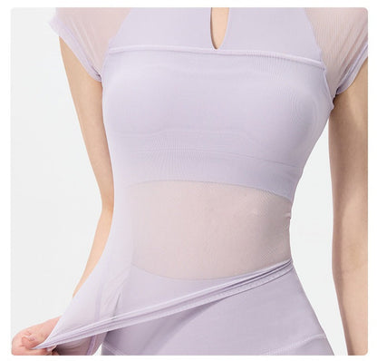 Women's Mesh Yoga Top - National Style Slim Fit with Built-in Bra