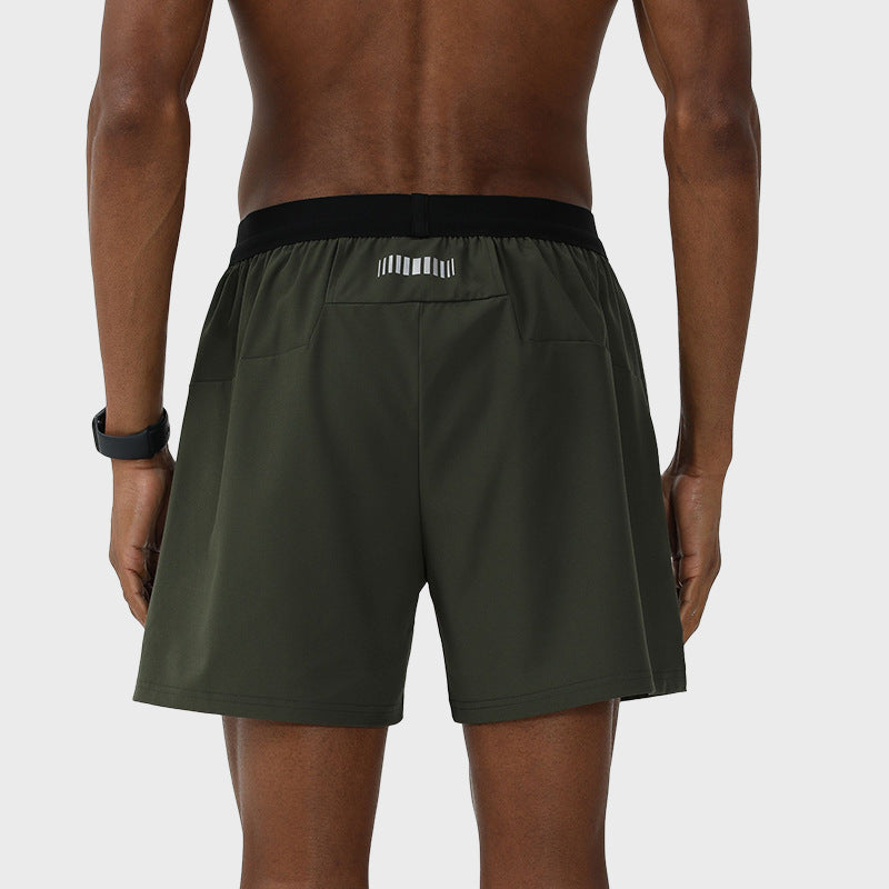 Fake Two-Piece Running Shorts - Breathable with Zipper Pocket & Reflective Strip