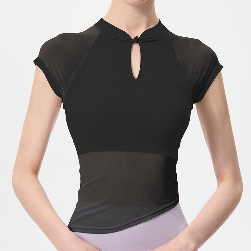Women's Mesh Yoga Top - National Style Slim Fit with Built-in Bra