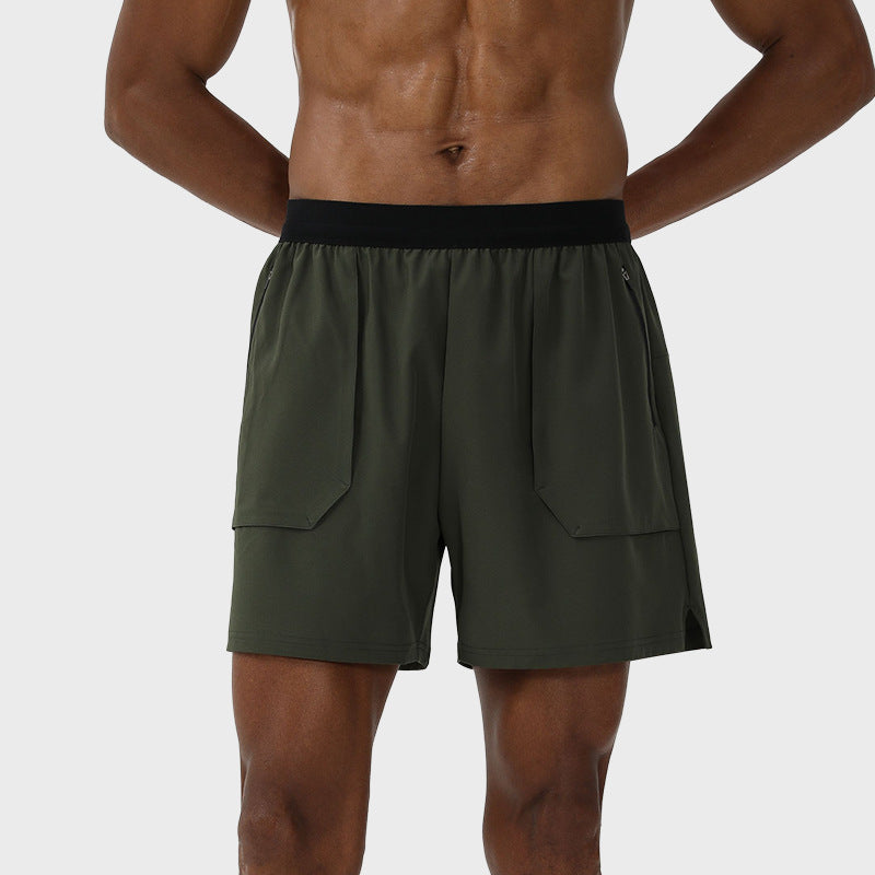 Fake Two-Piece Running Shorts - Breathable with Zipper Pocket & Reflective Strip