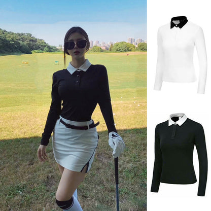 Women's Long Sleeve Golf Polo Shirt - Quick Dry Color Block Performance Top