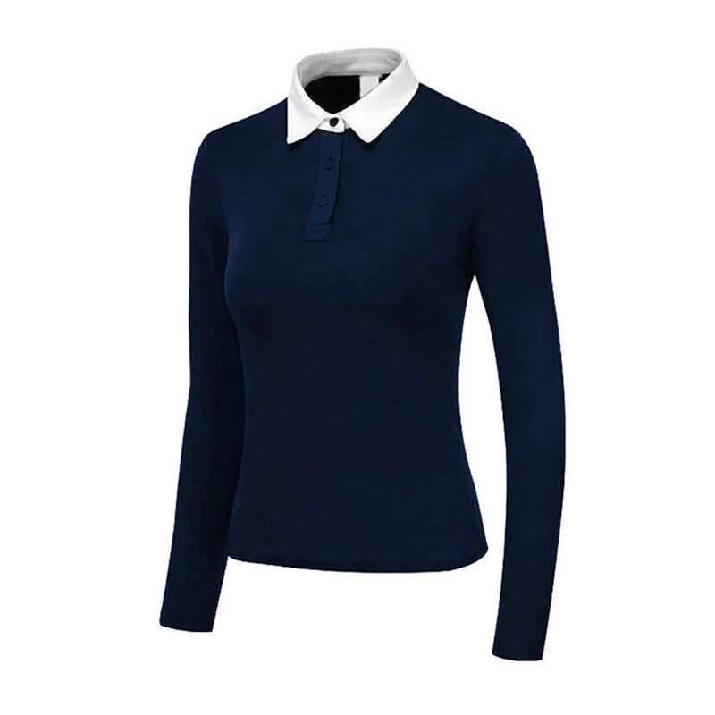 Women's Long Sleeve Golf Polo Shirt - Quick Dry Color Block Performance Top
