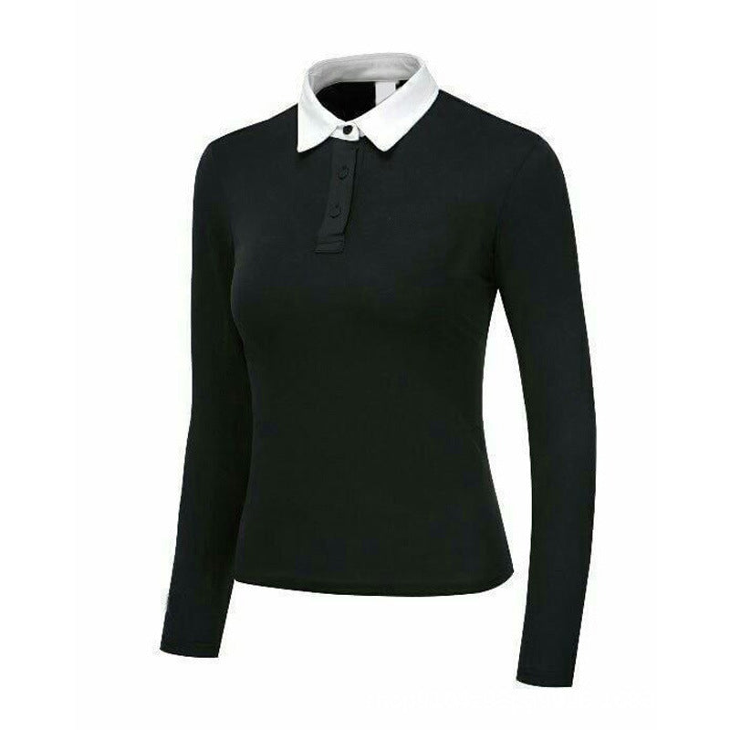 Women's Long Sleeve Golf Polo Shirt - Quick Dry Color Block Performance Top