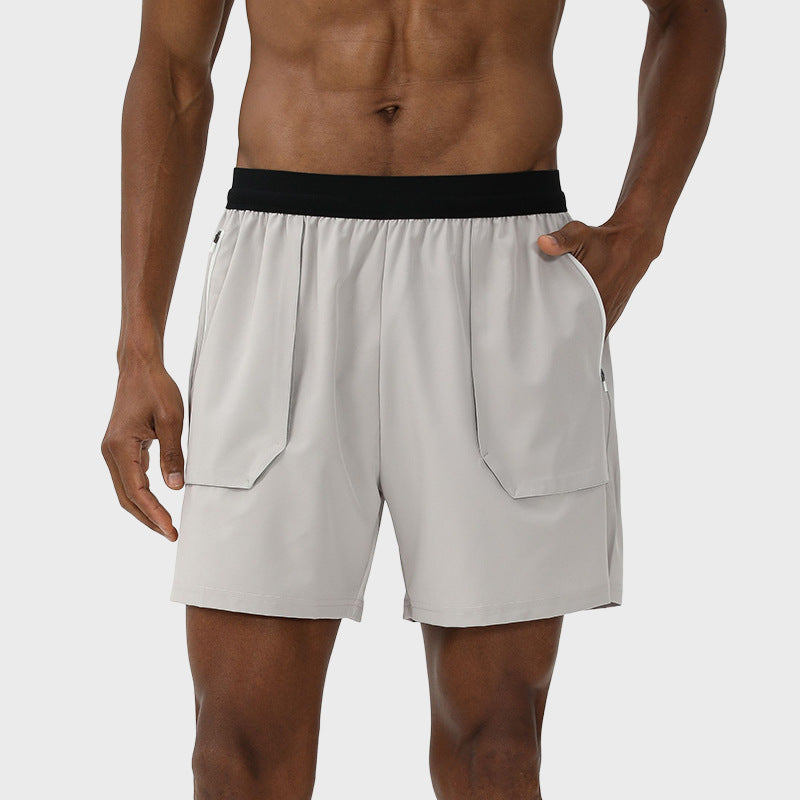Fake Two-Piece Running Shorts - Breathable with Zipper Pocket & Reflective Strip