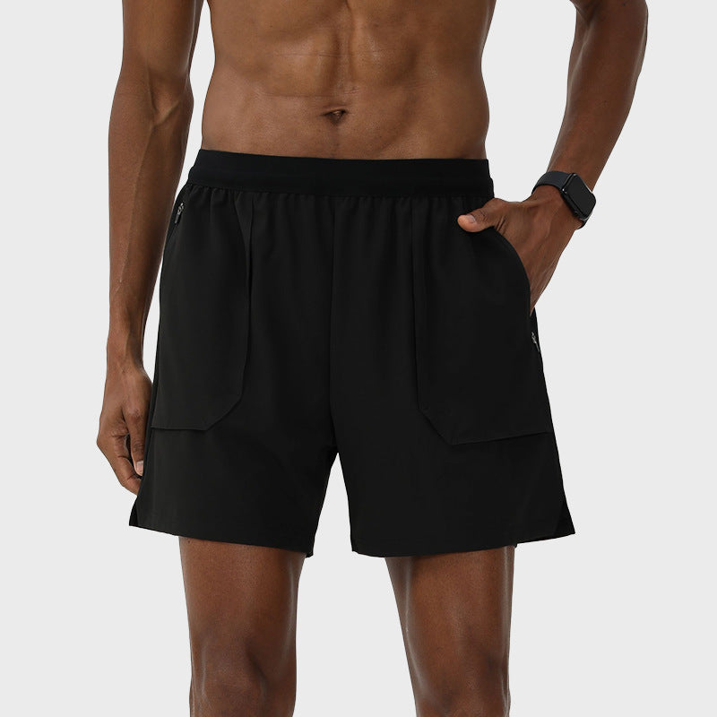 Fake Two-Piece Running Shorts - Breathable with Zipper Pocket & Reflective Strip