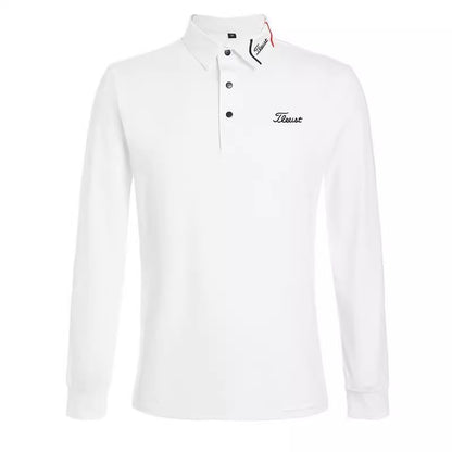 Men's Elastic Golf Polo - Long Sleeve Stretch Performance Top