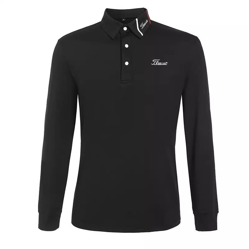 Men's Elastic Golf Polo - Long Sleeve Stretch Performance Top
