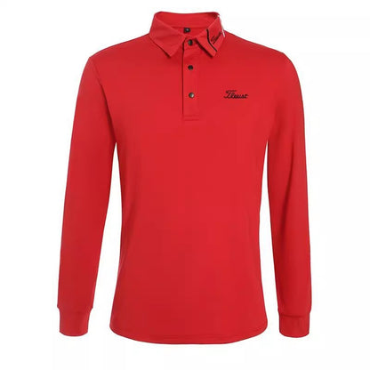 Men's Elastic Golf Polo - Long Sleeve Stretch Performance Top