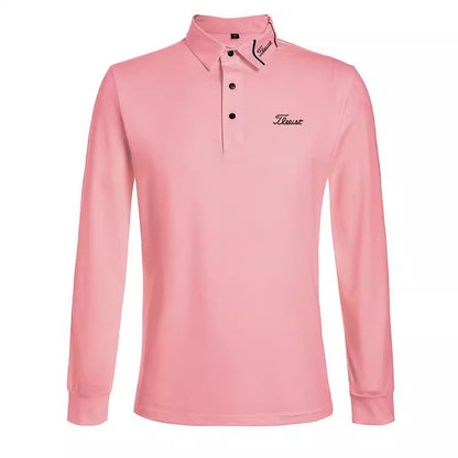 Men's Elastic Golf Polo - Long Sleeve Stretch Performance Top
