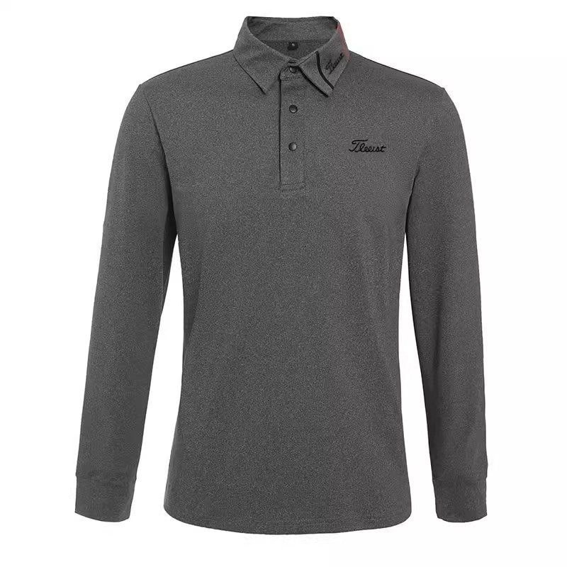 Men's Elastic Golf Polo - Long Sleeve Stretch Performance Top