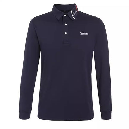 Men's Elastic Golf Polo - Long Sleeve Stretch Performance Top