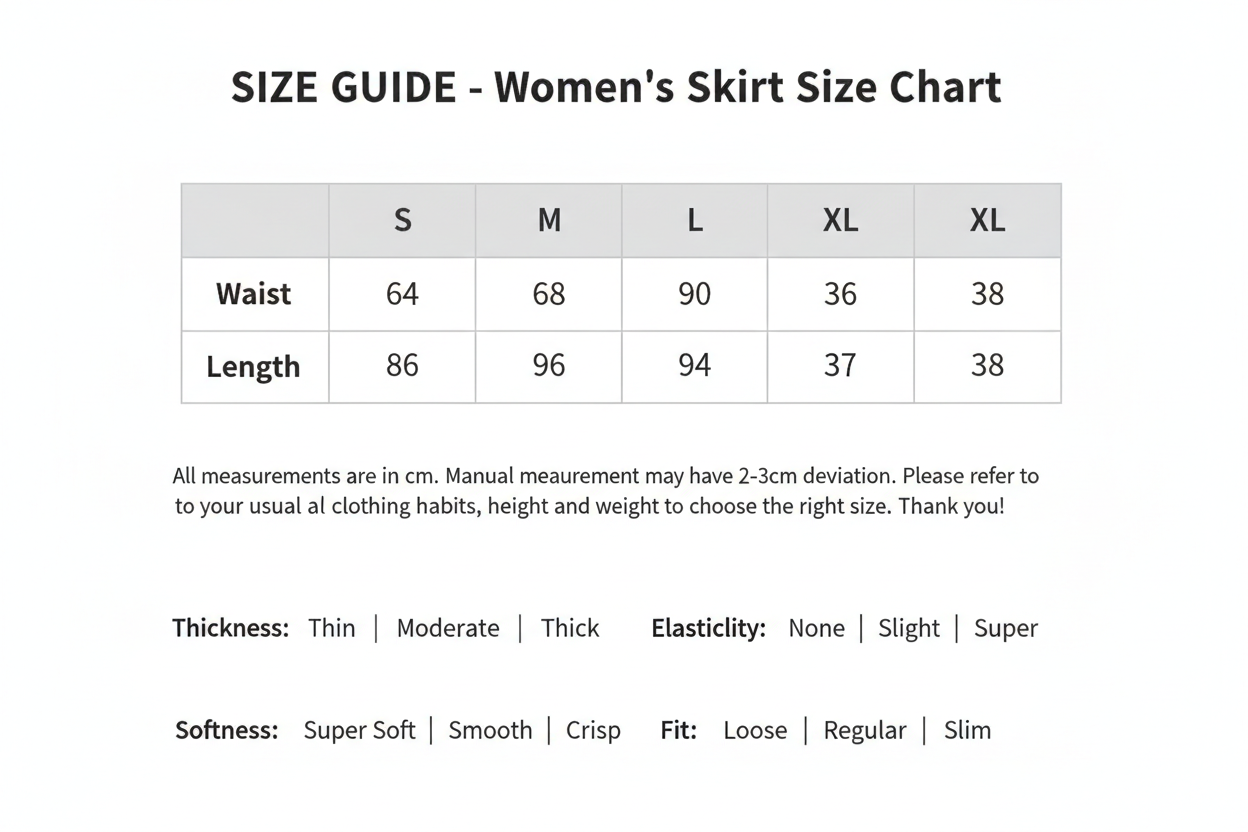 Women's Skirt Size Guide - Size Chart