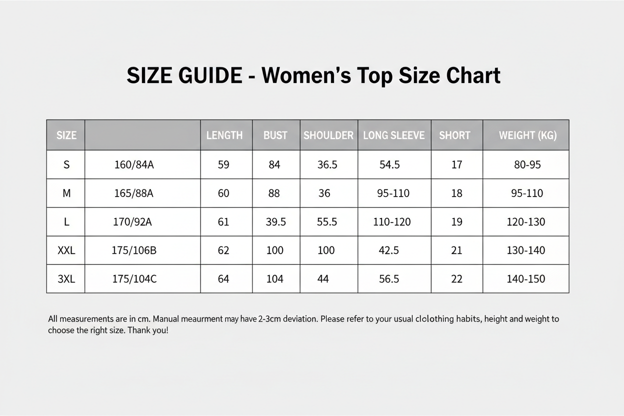 Women's Top Size Guide - Size Chart