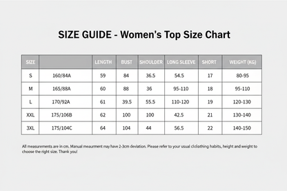 Women's Top Size Guide - Size Chart