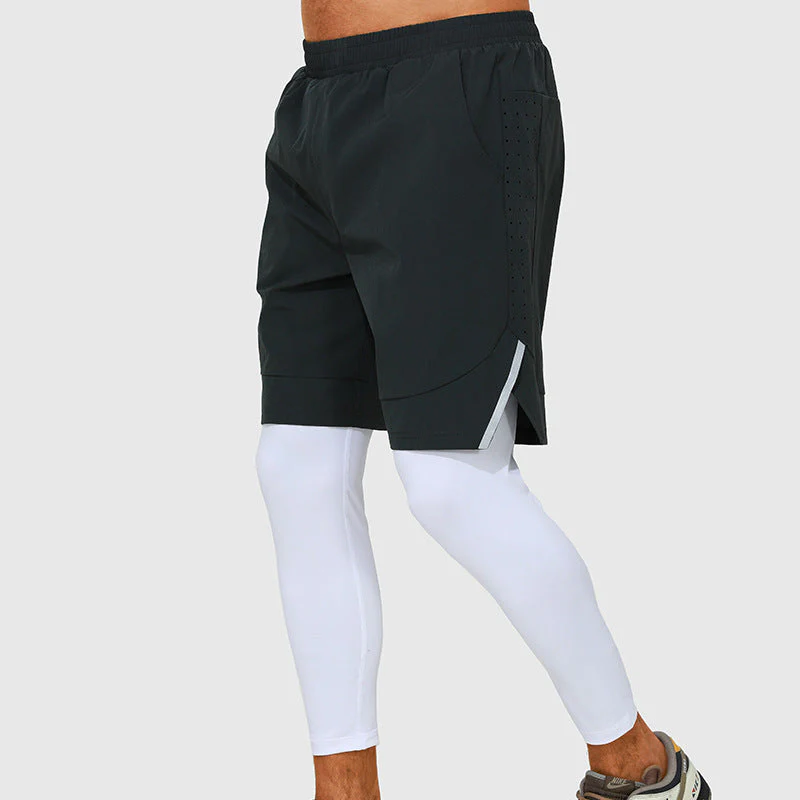 Men's Fake Two-Piece Training Tights - Yoga Running Fitness Leggings