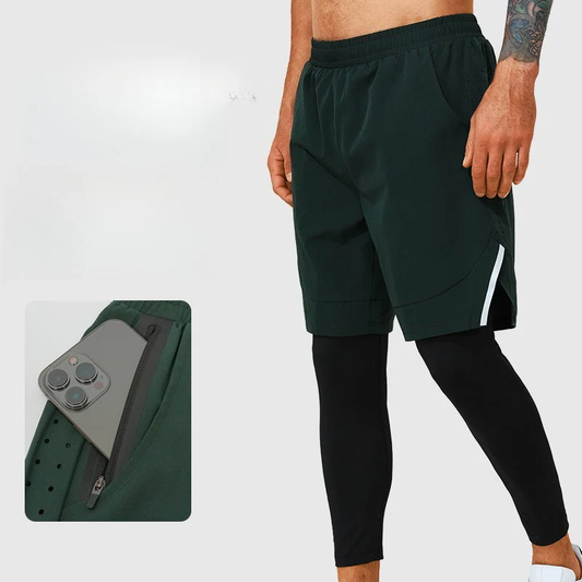 Men's Fake Two-Piece Training Tights - Yoga Running Fitness Leggings