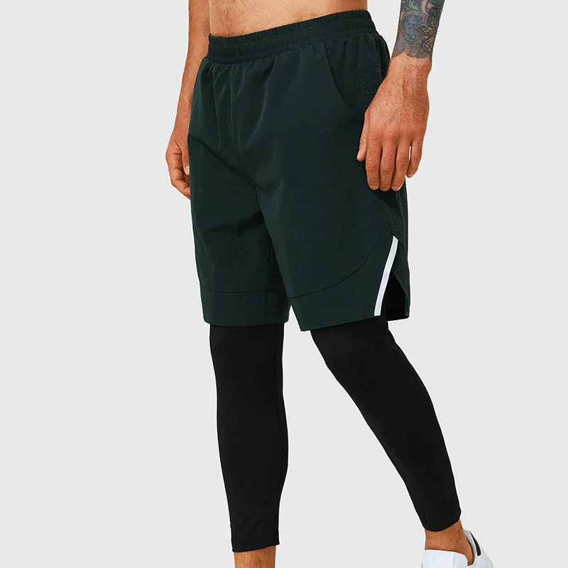 Men's Fake Two-Piece Training Tights - Yoga Running Fitness Leggings