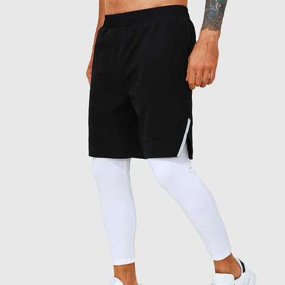 Men's Fake Two-Piece Training Tights - Yoga Running Fitness Leggings