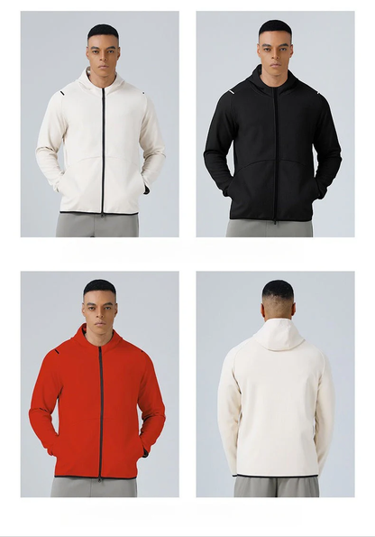 Men's Windproof Sports Jacket - Long Sleeve Hooded Training Zip Front