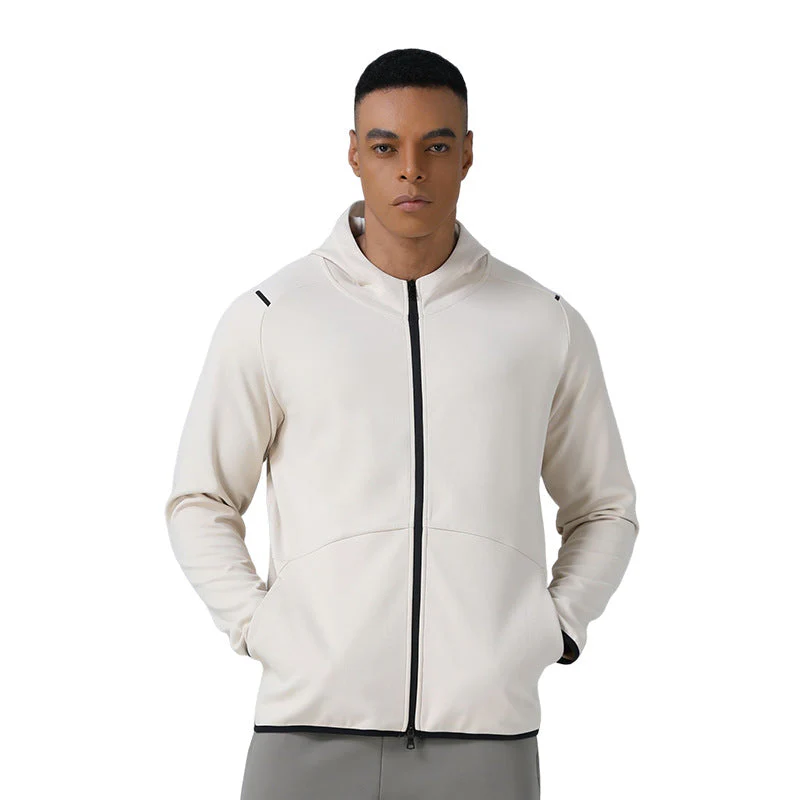 Men's Windproof Sports Jacket - Long Sleeve Hooded Training Zip Front