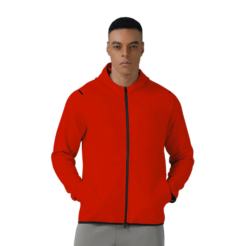 Men's Windproof Sports Jacket - Long Sleeve Hooded Training Zip Front