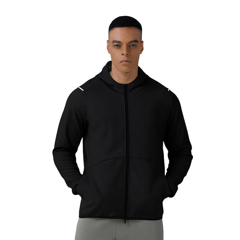 Men's Windproof Sports Jacket - Long Sleeve Hooded Training Zip Front
